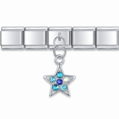 Charm Colgante Estrella azul en pulsera italiana de eslabones