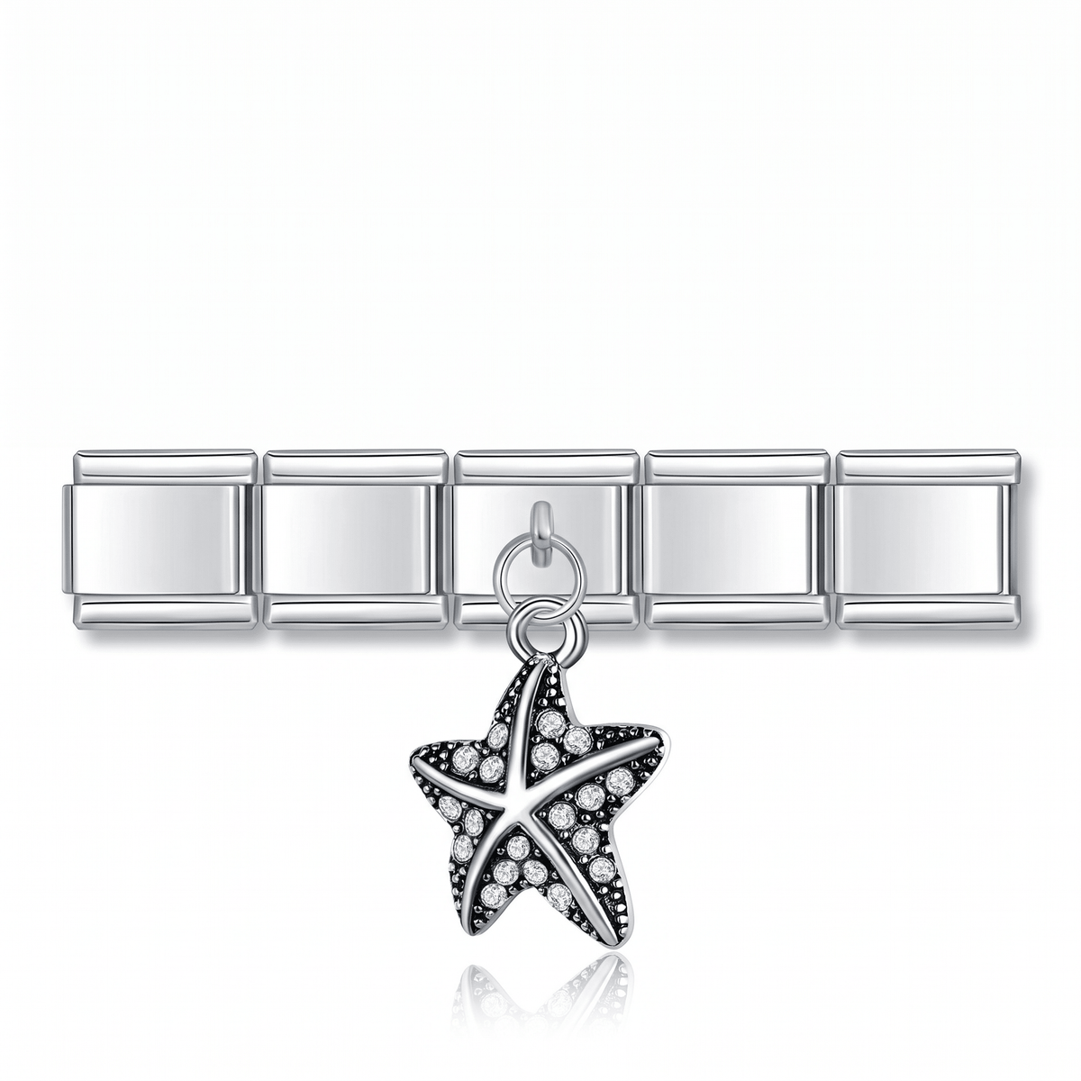 Charm Colgante Estrella color plata en pulsera italiana de eslabones