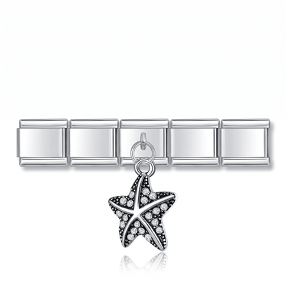 Charm Colgante Estrella color plata en pulsera italiana de eslabones