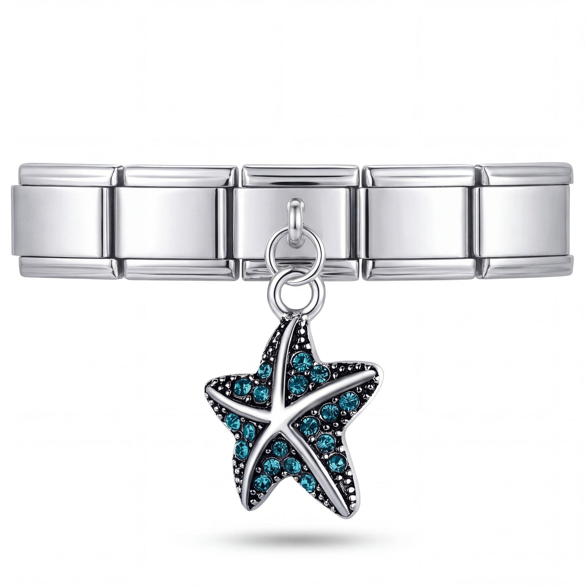 Charm Colgante Estrella de mar (Plateado) en pulsera italiana de eslabones