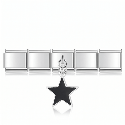 Charm Colgante estrella negra en pulsera italiana de eslabones