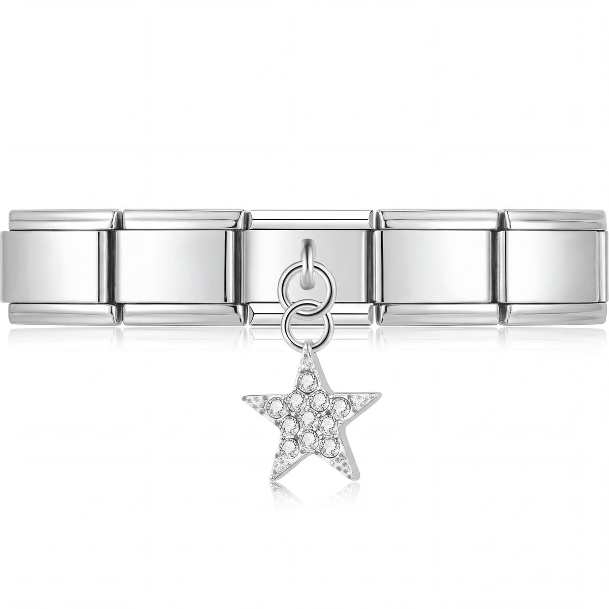 Charm Colgante Estrella Plata (Colgante con Brillos) en pulsera italiana de eslabones