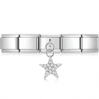 Charm Colgante Estrella Plata (Colgante con Brillos) en pulsera italiana de eslabones