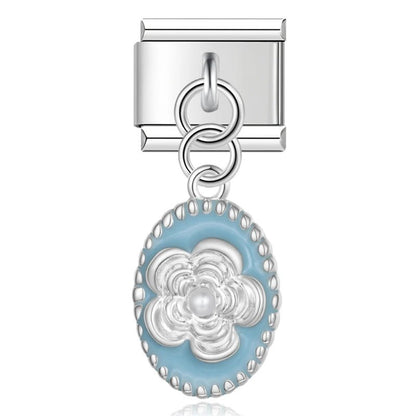 Charm Colgante Flor azul (Ovalado) - Italian Charms