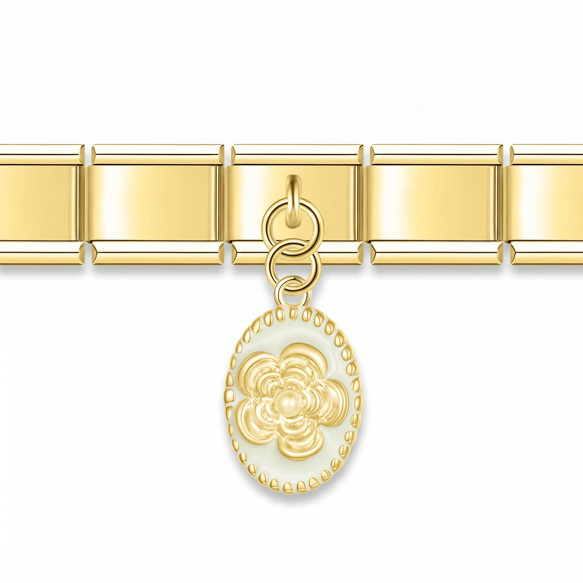 Charm Colgante Flor Dorado en pulsera italiana de eslabones