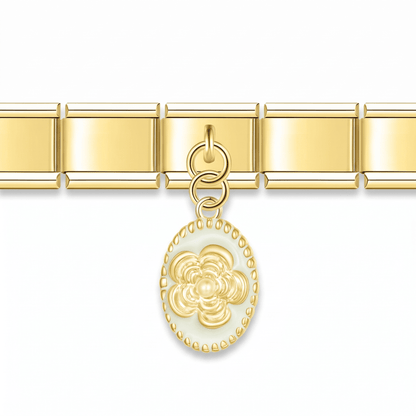 Charm Colgante Flor Dorado en pulsera italiana de eslabones