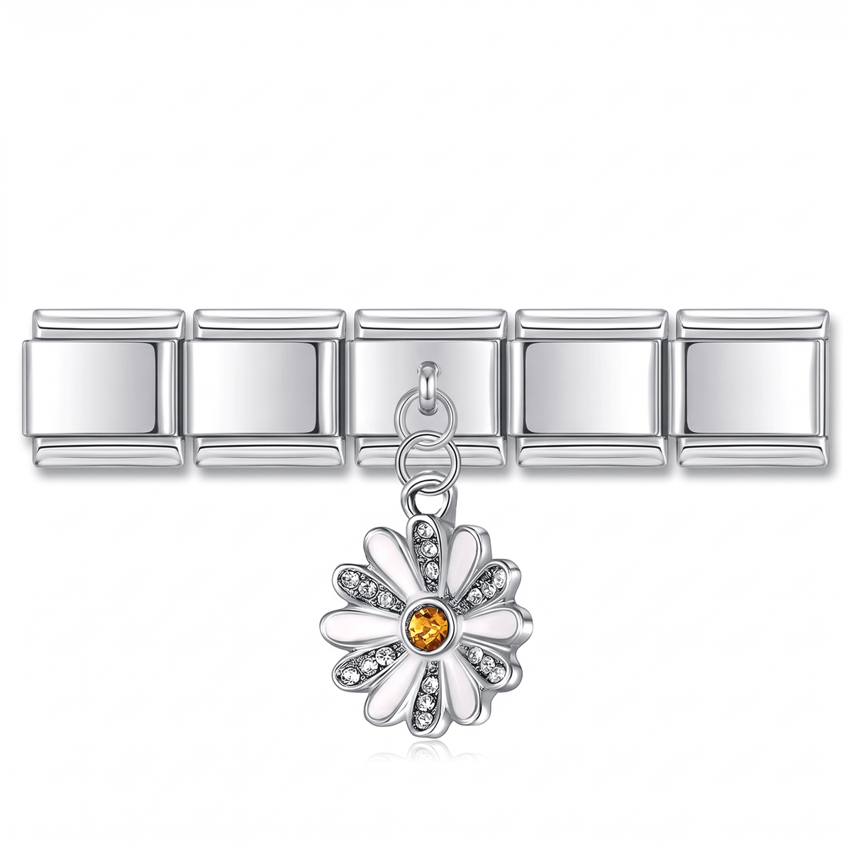 Charm Colgante Flor (Margarita) en pulsera italiana de eslabones