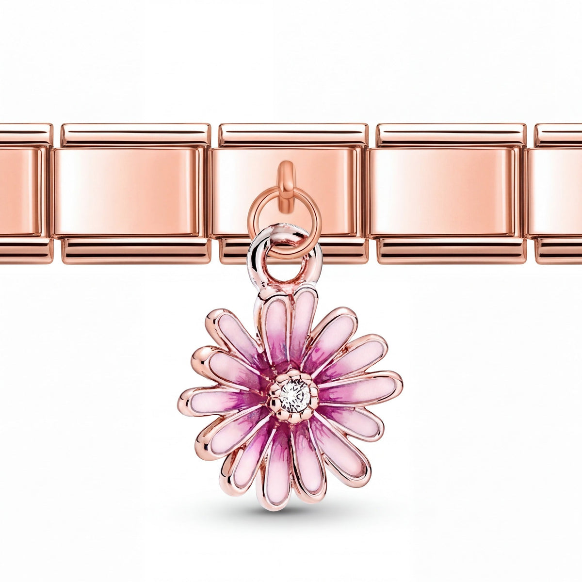 Charm Colgante flor (Oro Rosa) en pulsera italiana de eslabones