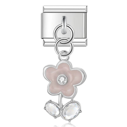 Charm Colgante Flor rosa (con Brillos) - Italian Charms