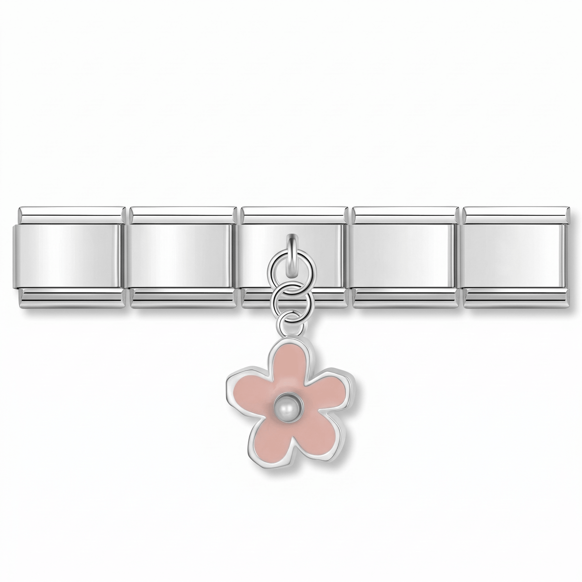 Charm Colgante Flor rosa (Cinco Pétalos) en pulsera italiana de eslabones
