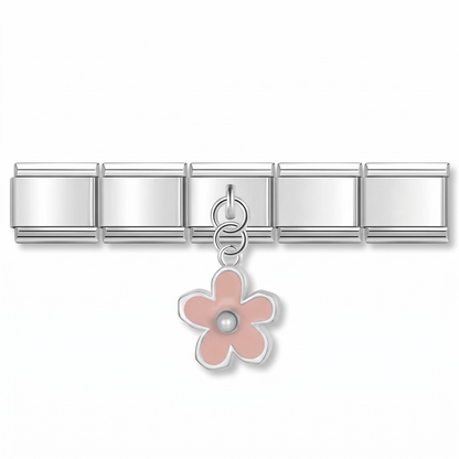 Charm Colgante Flor rosa (Cinco Pétalos) en pulsera italiana de eslabones