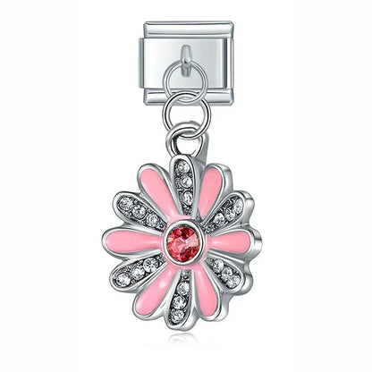 Charm Colgante Flor rosa con plata - Italian Charms