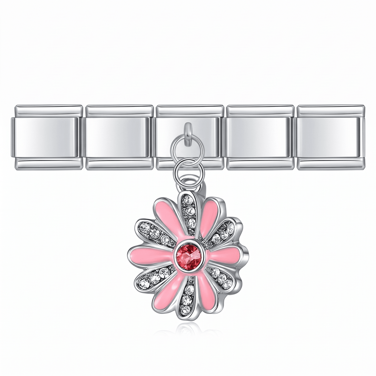 Charm Colgante Flor rosa con plata en pulsera italiana de eslabones