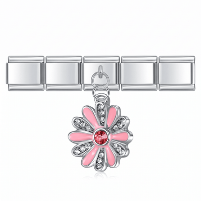 Charm Colgante Flor rosa con plata en pulsera italiana de eslabones