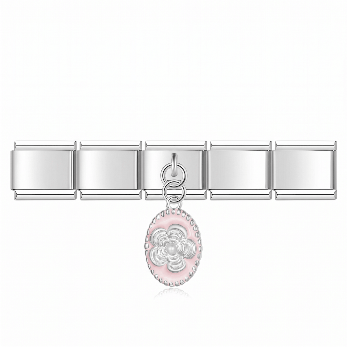 Charm Colgante Flor rosa (Ovalado) en pulsera italiana de eslabones