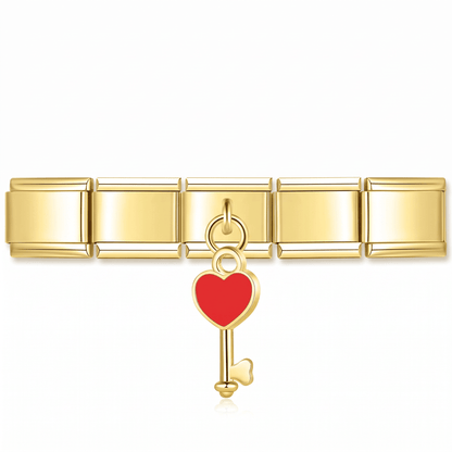 Charm Colgante Llave corazón en pulsera italiana de eslabones