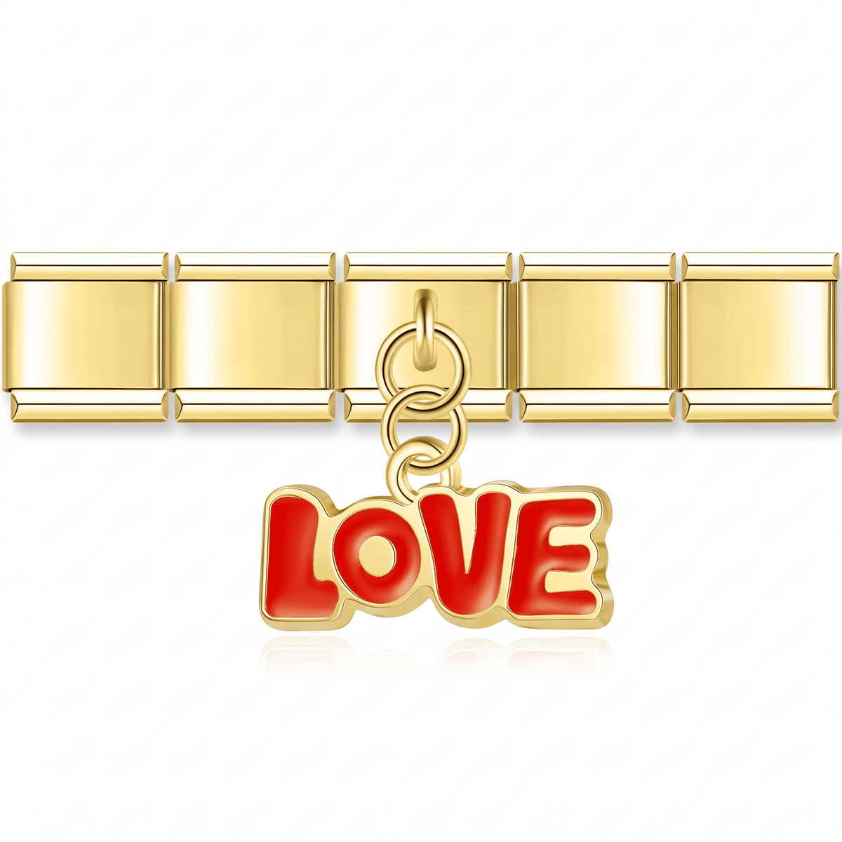 Charm Colgante LOVE (Rojo) en pulsera italiana de eslabones