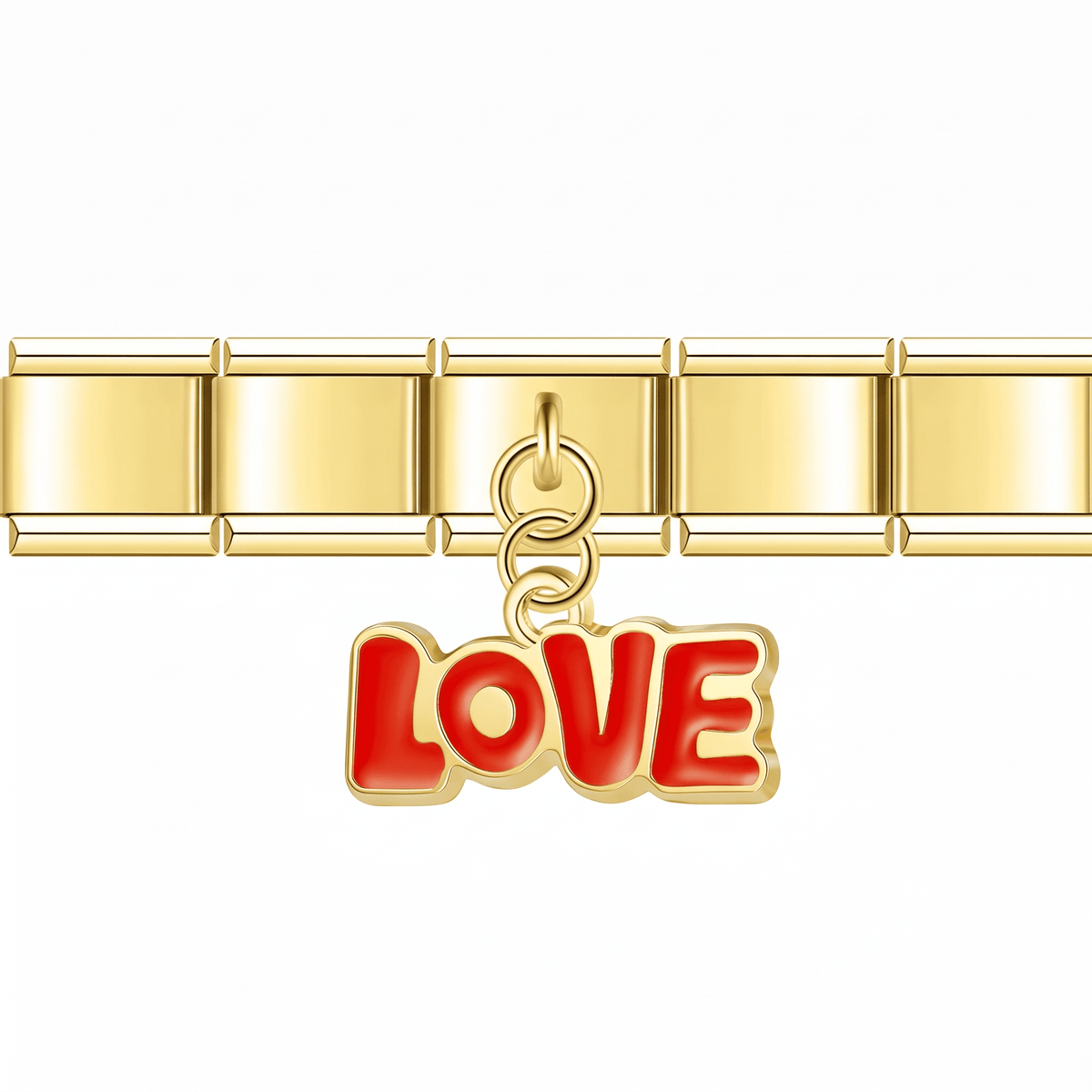 Charm Colgante Love (Rojo) en pulsera italiana de eslabones