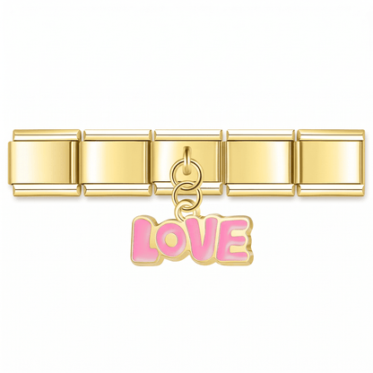 Charm Colgante LOVE (Rosa) en pulsera italiana de eslabones