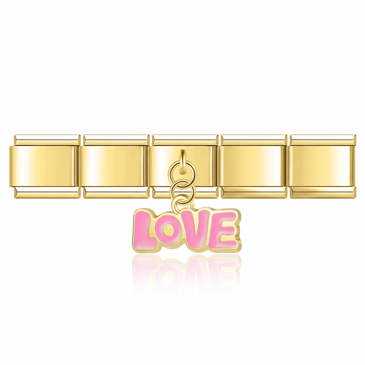 Charm Colgante love (Rosa) en pulsera italiana de eslabones