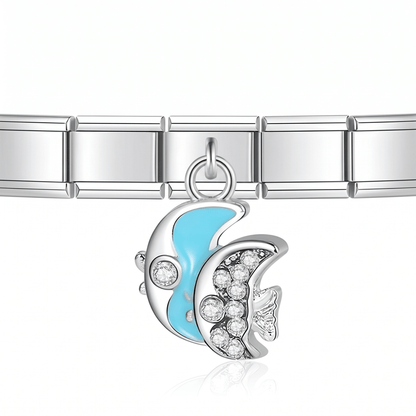 Charm Colgante Luna V en pulsera italiana de eslabones