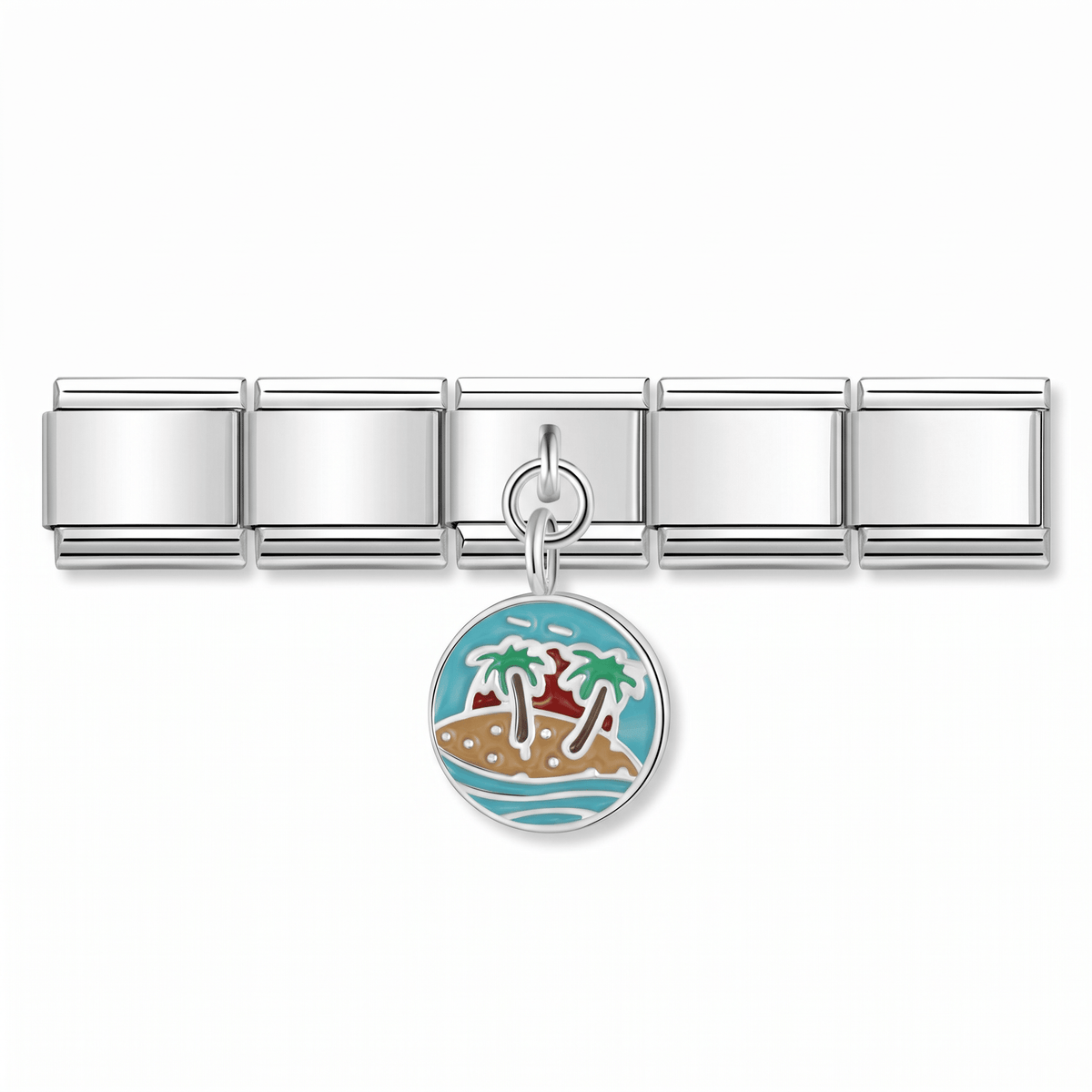 Charm Colgante Playa (Palmeras) en pulsera italiana de eslabones