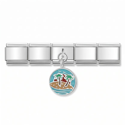 Charm Colgante Playa (Palmeras) en pulsera italiana de eslabones