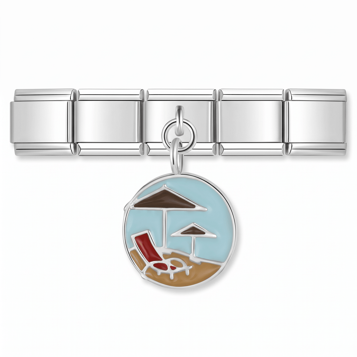 Charm Colgante Playa (Sombrilla) en pulsera italiana de eslabones