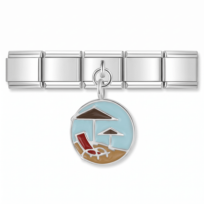 Charm Colgante Playa (Sombrilla) en pulsera italiana de eslabones