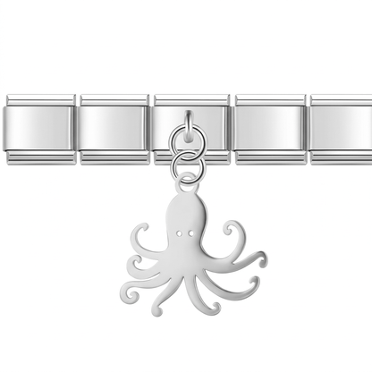 Charm Colgante Pulpo (3D) en pulsera italiana de eslabones