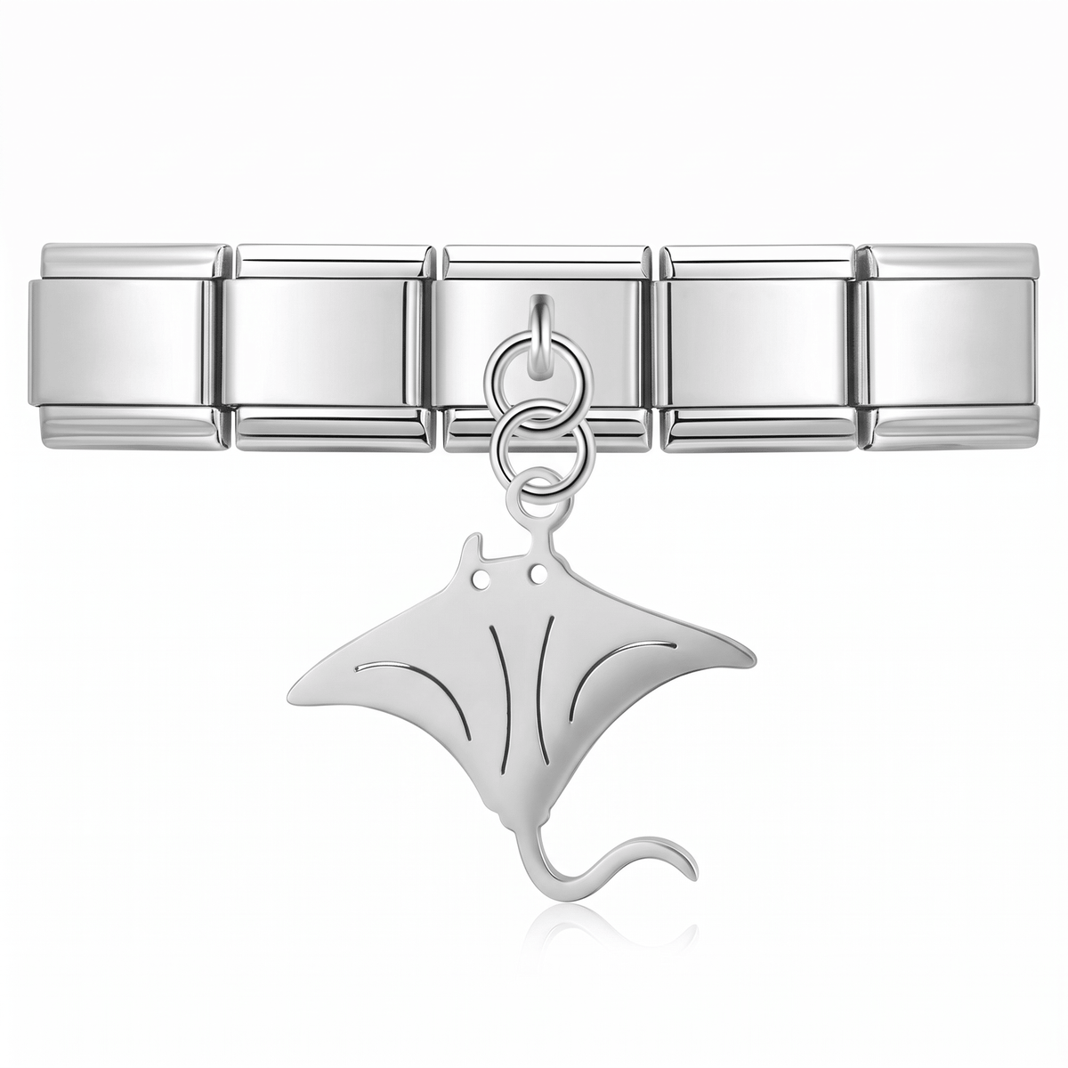 Charm Colgante Raya Mar (Plateado) en pulsera italiana de eslabones