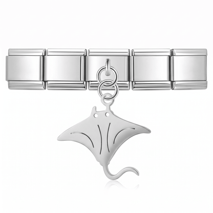 Charm Colgante Raya Mar (Plateado) en pulsera italiana de eslabones