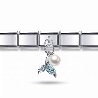 Charm Colgante sirena azul en pulsera italiana de eslabones