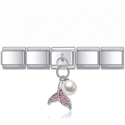 Charm Colgante Sirena rosa en pulsera italiana de eslabones