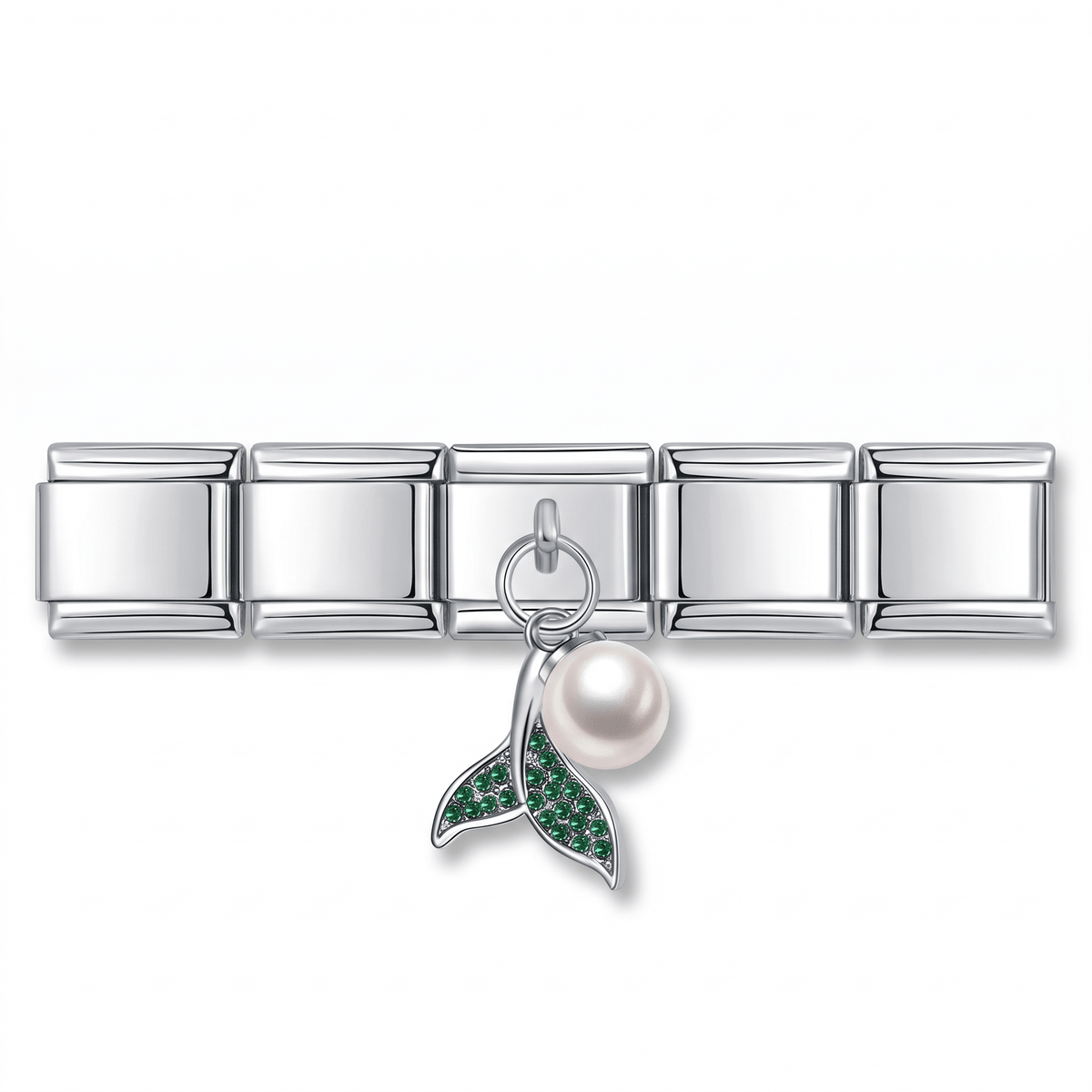 Charm Colgante sirena verde en pulsera italiana de eslabones