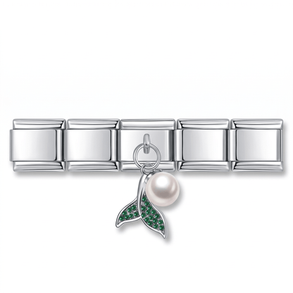 Charm Colgante sirena verde en pulsera italiana de eslabones