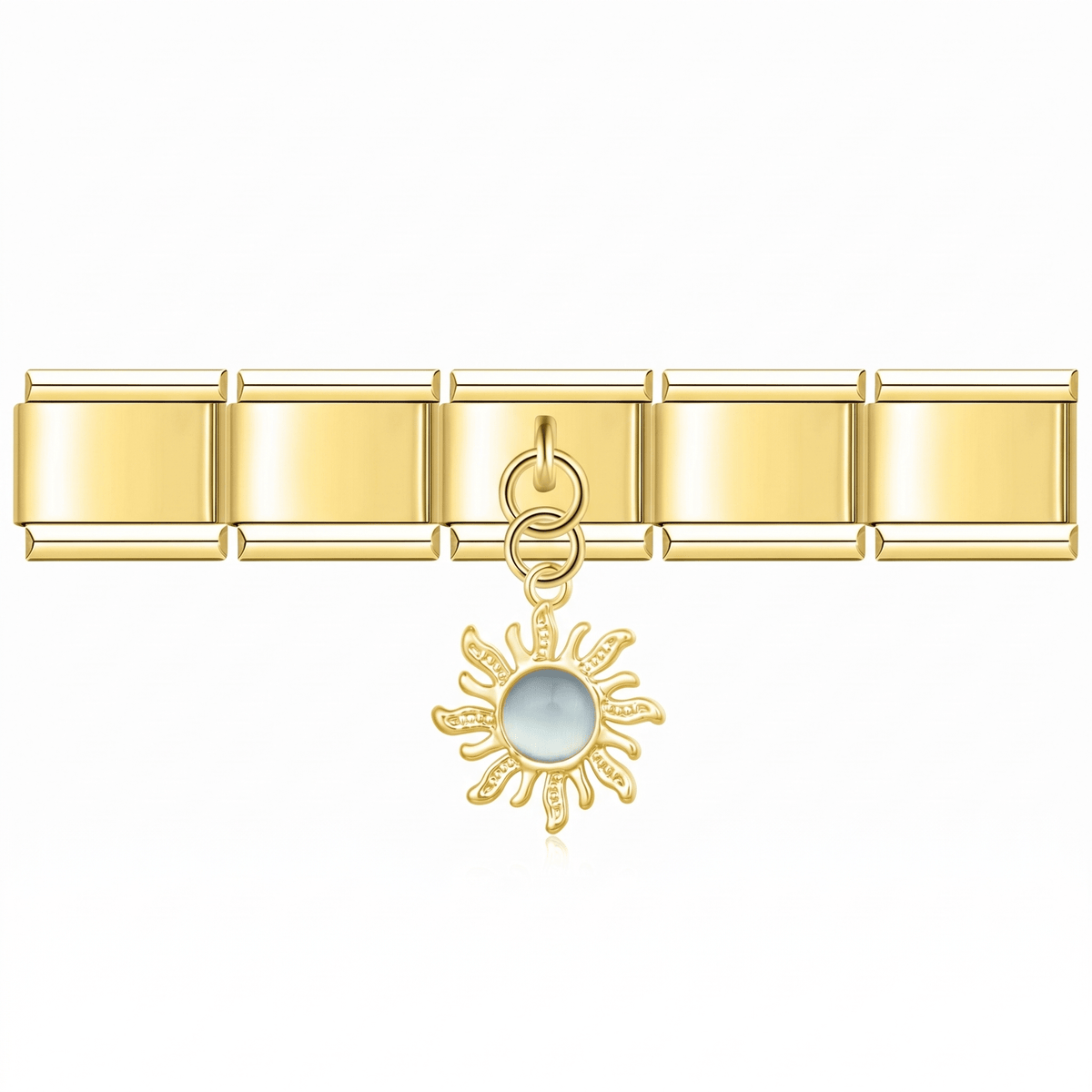 Charm Colgante Sol Azul en pulsera italiana de eslabones