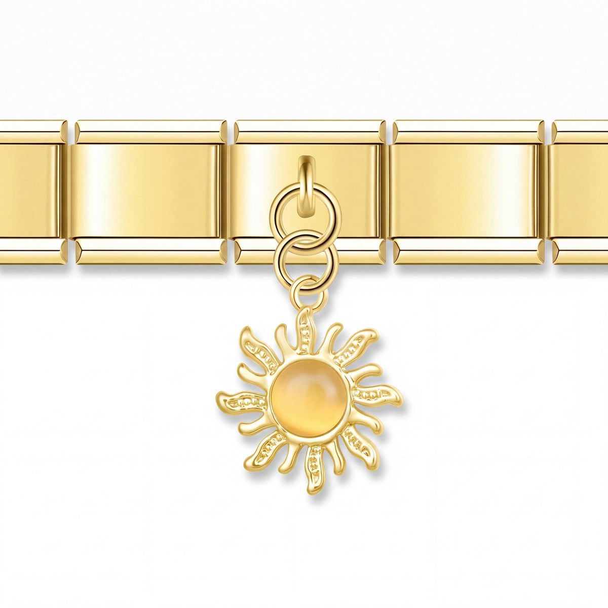 Charm Colgante sol dorado en pulsera italiana de eslabones