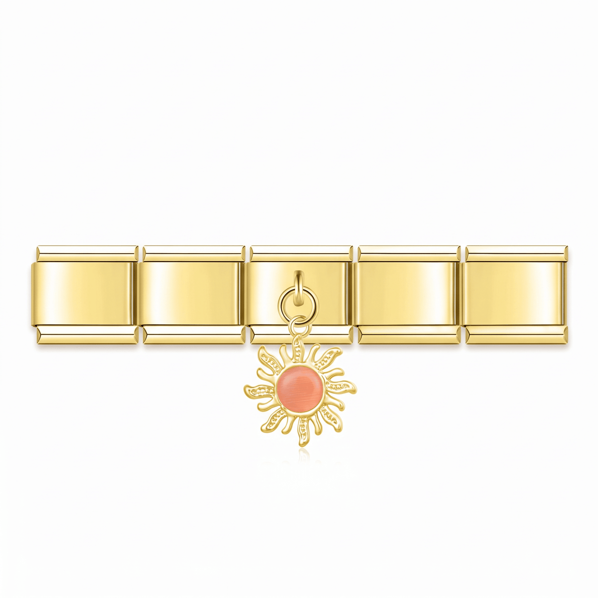 Charm Colgante sol naranja (Dorado) en pulsera italiana de eslabones