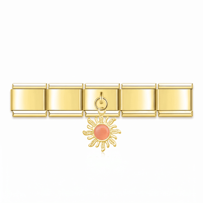 Charm Colgante sol naranja (Dorado) en pulsera italiana de eslabones