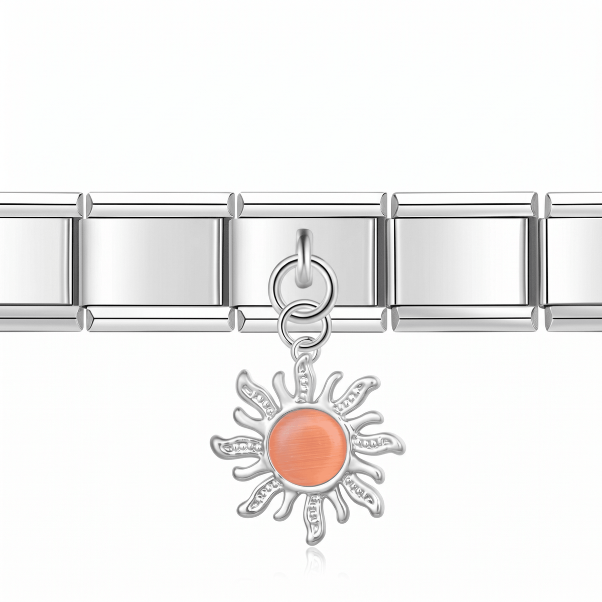 Charm Colgante sol naranja (Plateado) en pulsera italiana de eslabones