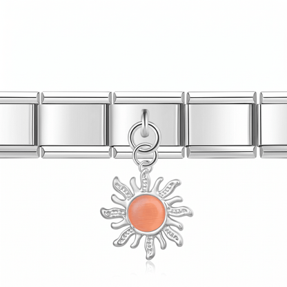 Charm Colgante sol naranja (Plateado) en pulsera italiana de eslabones