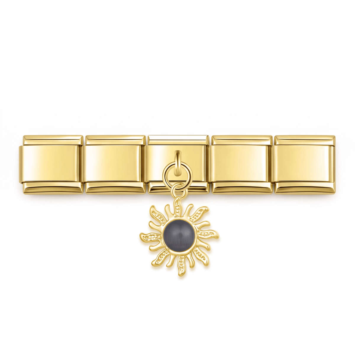 Charm Colgante sol negro en pulsera italiana de eslabones