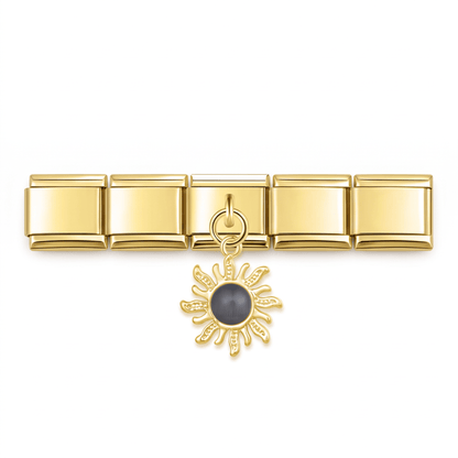 Charm Colgante sol negro en pulsera italiana de eslabones