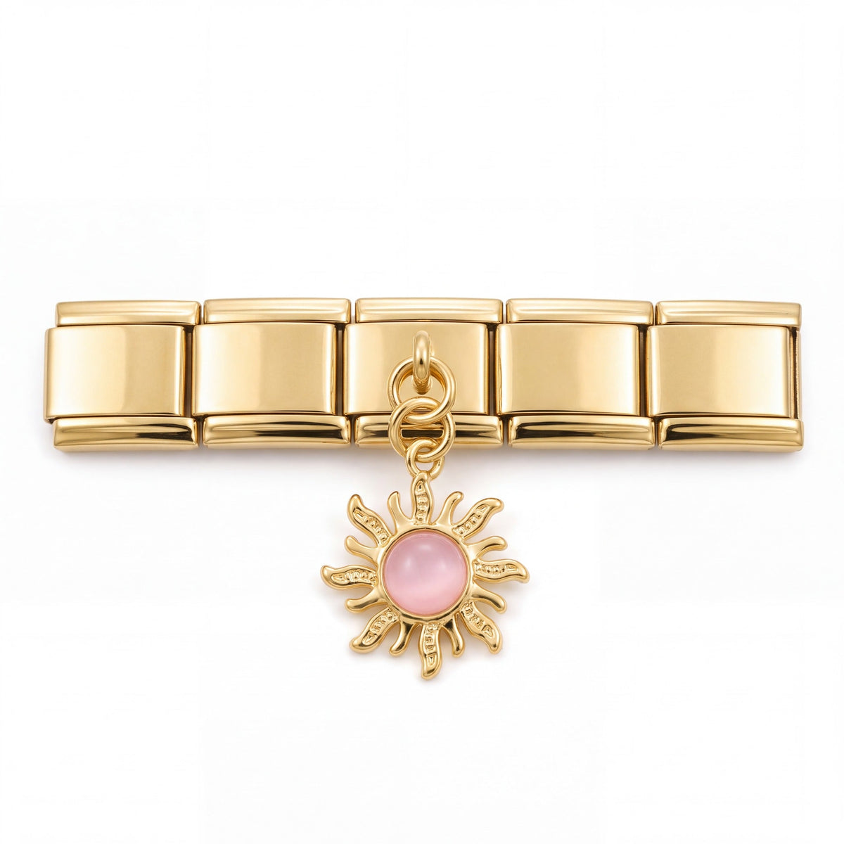 Charm Colgante Sol Rosa (Dorado) en pulsera italiana de eslabones