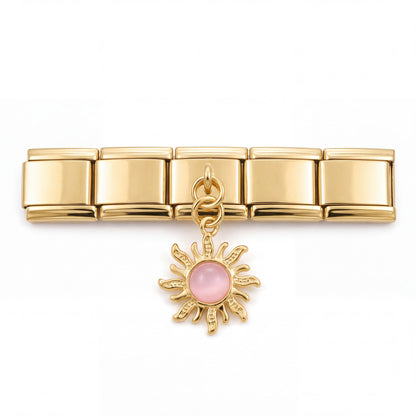 Charm Colgante Sol Rosa (Dorado) en pulsera italiana de eslabones