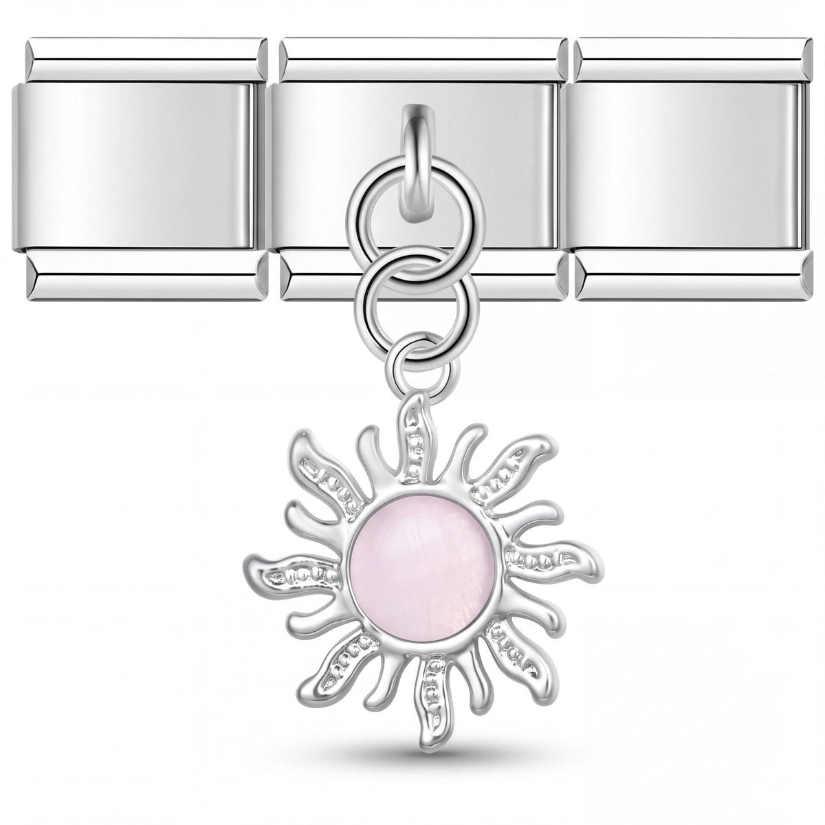 Charm Colgante Sol Rosa (Plateado) en pulsera italiana de eslabones