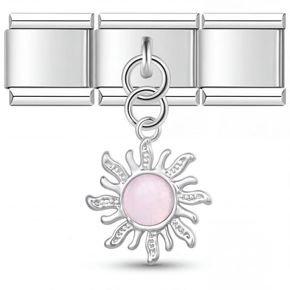 Charm Colgante Sol Rosa (Plateado) en pulsera italiana de eslabones