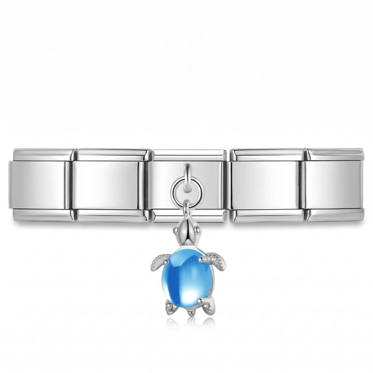 Charm Colgante Tortuga Azul Cielo en pulsera italiana de eslabones