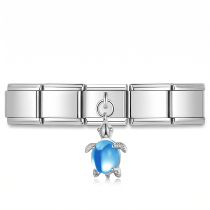Charm Colgante Tortuga Azul Cielo en pulsera italiana de eslabones
